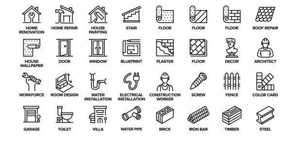 Home renovation line icon set. Group of object. Home repair, house painting.